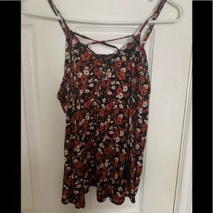 Black Tank Top with Orange/White Flowers
